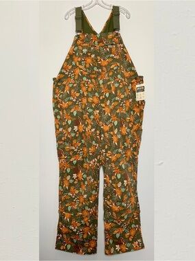 NWT Duluth 2X x31L Heirloom Gardening Lined Bib Overalls Loden Autumn Leaves DIY